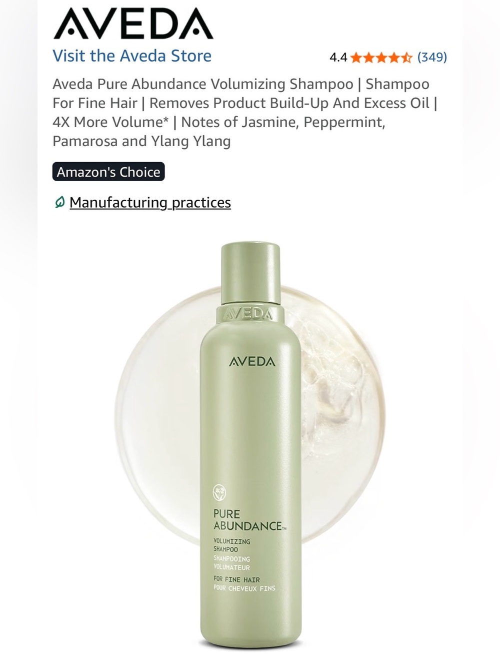 NEW Aveda Pure Abundance Volumizing Shampoo for Fine Hair 6.7 fl oz